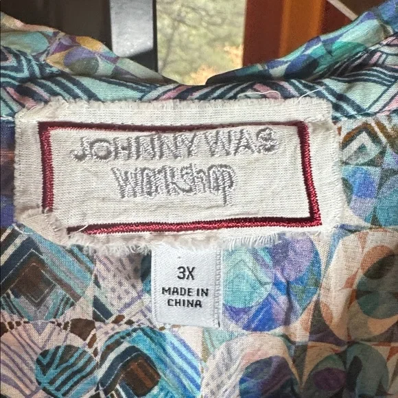 Johnny Was Workshop Klodi Ruffle Sleeve Blouse Sz 3X Blue Boho Print Cotton Top - Picture 7 of 10